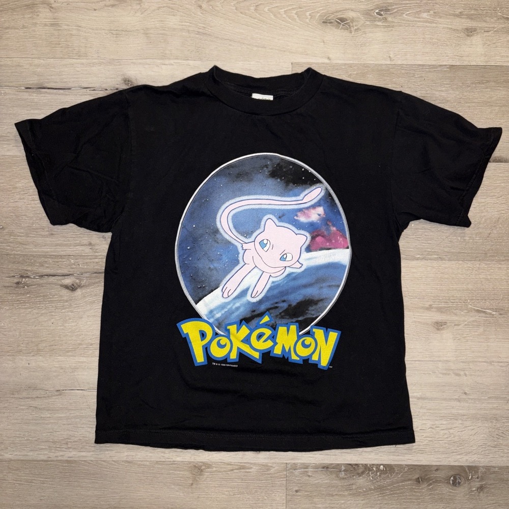 Vintage 1999 Pokemon Mewtwo T Shirt Youth Large Black Cartoon (18x22)